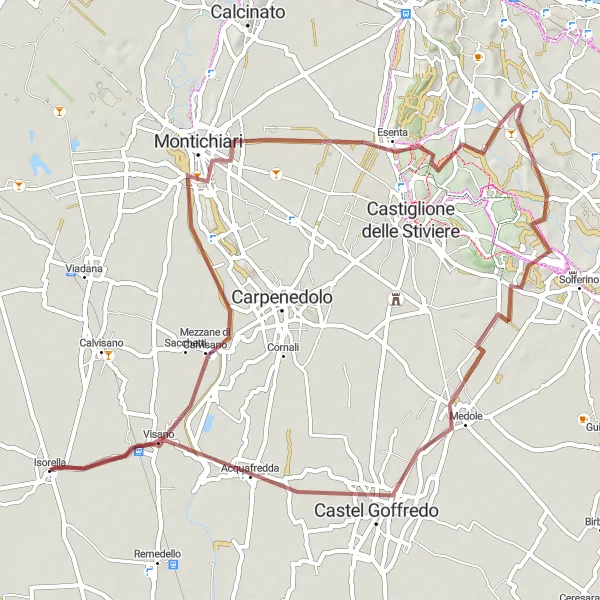 Miniaturní mapa "Gravelový okruh okolo Isorelly" inspirace pro cyklisty v oblasti Lombardia, Italy. Vytvořeno pomocí plánovače tras Tarmacs.app