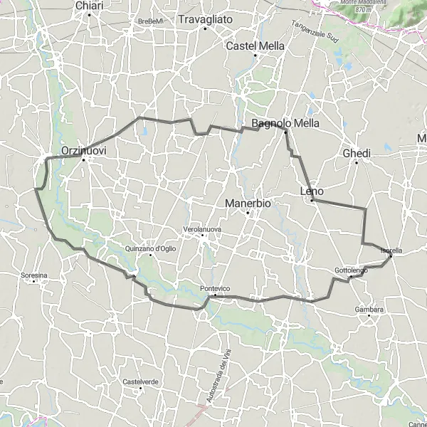 Mapa miniatúra "Jazda okolo Isorella" cyklistická inšpirácia v Lombardia, Italy. Vygenerované cyklistickým plánovačom trás Tarmacs.app
