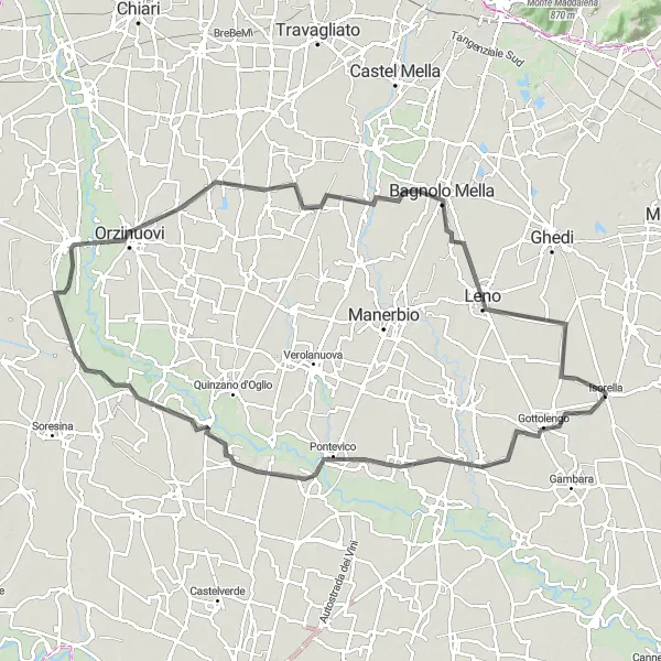 Miniatura della mappa di ispirazione al ciclismo "Avventura in bicicletta da Dello a Isorella" nella regione di Lombardia, Italy. Generata da Tarmacs.app, pianificatore di rotte ciclistiche