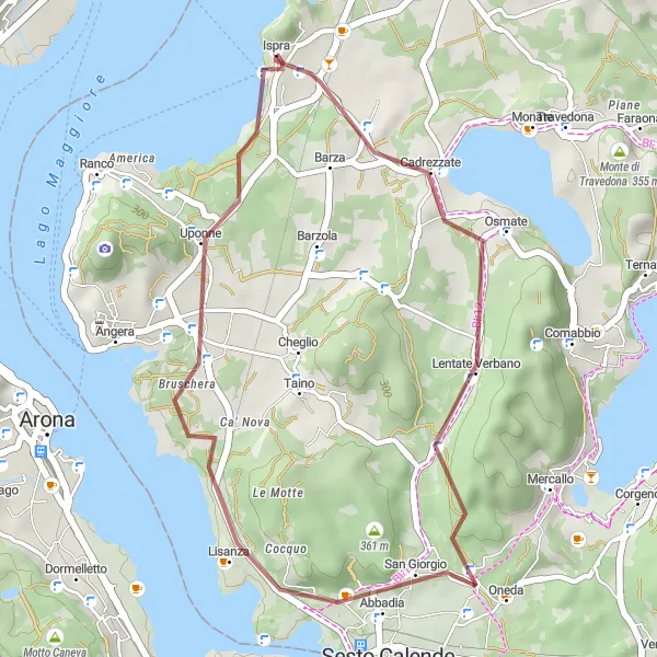 Miniaturní mapa "Gravelový okruh kolem jezera Verbano" inspirace pro cyklisty v oblasti Lombardia, Italy. Vytvořeno pomocí plánovače tras Tarmacs.app