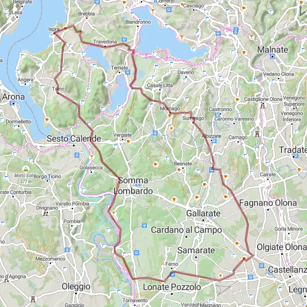 Miniaturní mapa "Gravelní trasa okolo Ispry" inspirace pro cyklisty v oblasti Lombardia, Italy. Vytvořeno pomocí plánovače tras Tarmacs.app