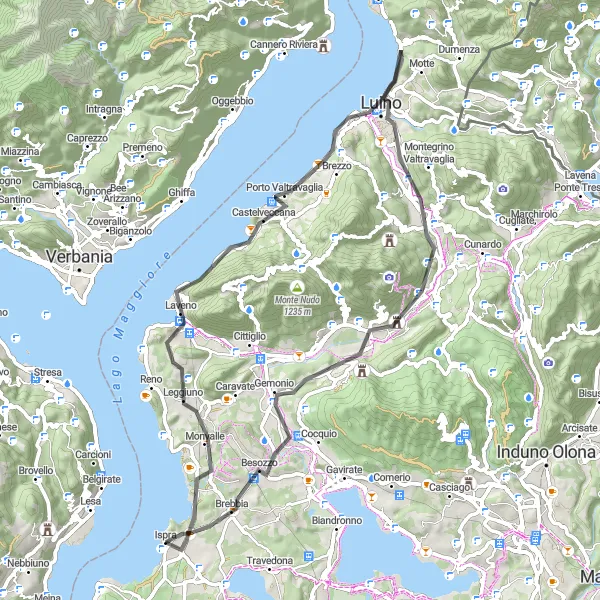 Kartminiatyr av "Lombardiet Runt Ispra - Nedförsåkning till breddviktig skog" cykelinspiration i Lombardia, Italy. Genererad av Tarmacs.app cykelruttplanerare