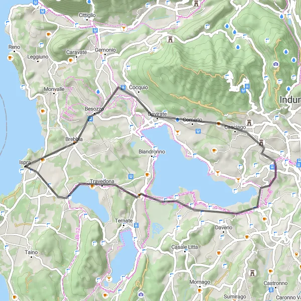 Miniatura della mappa di ispirazione al ciclismo "Giro panoramico da Ispra a Besozzo" nella regione di Lombardia, Italy. Generata da Tarmacs.app, pianificatore di rotte ciclistiche