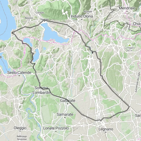 Map miniature of "The Lakeside Loop" cycling inspiration in Lombardia, Italy. Generated by Tarmacs.app cycling route planner