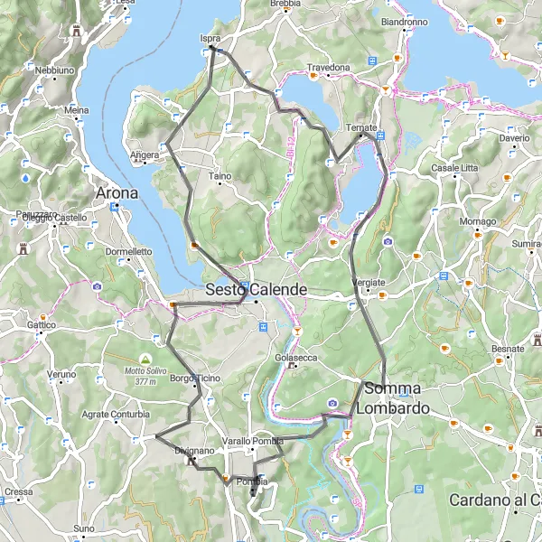 Karttaminiaatyyri "Ispra - Sesto Calende - Monte del Prete Road Cycling Loop" pyöräilyinspiraatiosta alueella Lombardia, Italy. Luotu Tarmacs.app pyöräilyreittisuunnittelijalla