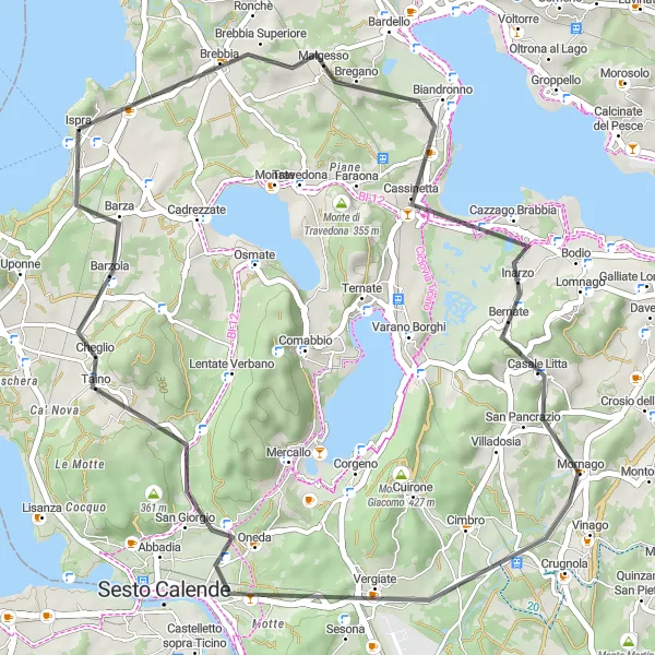 Karttaminiaatyyri "Ispra - Monte del Prete - Taino Circular Road Cycling Route" pyöräilyinspiraatiosta alueella Lombardia, Italy. Luotu Tarmacs.app pyöräilyreittisuunnittelijalla