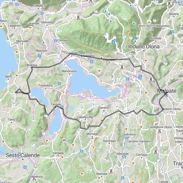 Map miniature of "Hillside Delights" cycling inspiration in Lombardia, Italy. Generated by Tarmacs.app cycling route planner