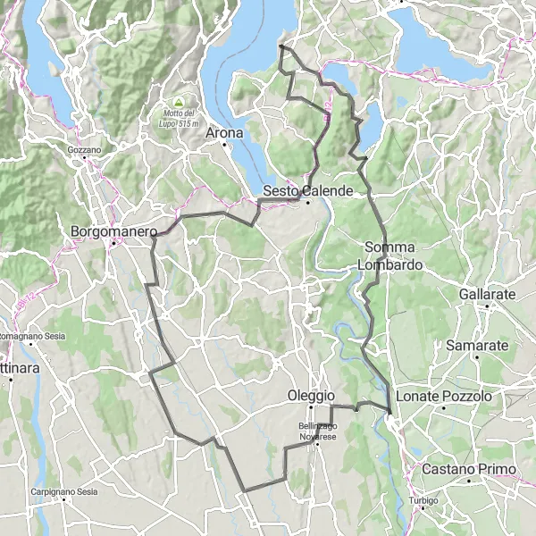 Mapa miniatúra "Exploring Sesto Calende and Monte del Prete" cyklistická inšpirácia v Lombardia, Italy. Vygenerované cyklistickým plánovačom trás Tarmacs.app