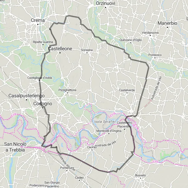 Karten-Miniaturansicht der Radinspiration "Rundfahrt von Izano nach Business-Erlebnissen" in Lombardia, Italy. Erstellt vom Tarmacs.app-Routenplaner für Radtouren