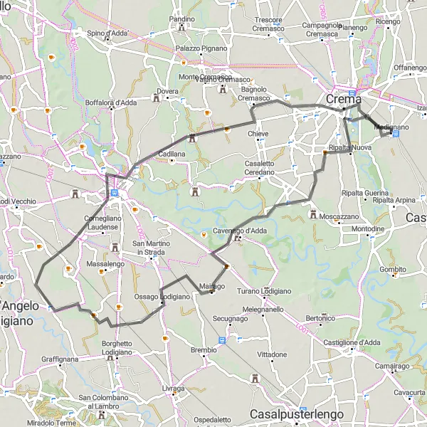 Map miniature of "Lodi Loop" cycling inspiration in Lombardia, Italy. Generated by Tarmacs.app cycling route planner