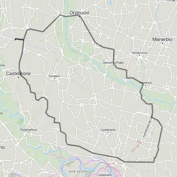 Zemljevid v pomanjšavi "Kolesarska pot ob reki Oglio" kolesarske inspiracije v Lombardia, Italy. Generirano z načrtovalcem kolesarskih poti Tarmacs.app