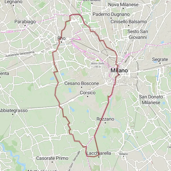 Miniaturní mapa "Gravelová jízda přes Lombardskou krajinu" inspirace pro cyklisty v oblasti Lombardia, Italy. Vytvořeno pomocí plánovače tras Tarmacs.app