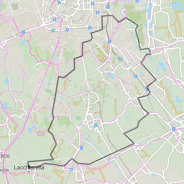 Mapa miniatúra "Cyklotrasa okolo Lacchiarella" cyklistická inšpirácia v Lombardia, Italy. Vygenerované cyklistickým plánovačom trás Tarmacs.app