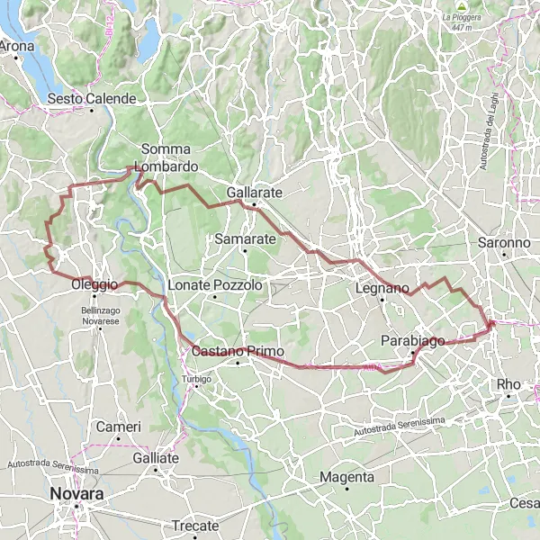 Miniaturní mapa "Gravel cyklostezka kolem Busto Arsizio" inspirace pro cyklisty v oblasti Lombardia, Italy. Vytvořeno pomocí plánovače tras Tarmacs.app