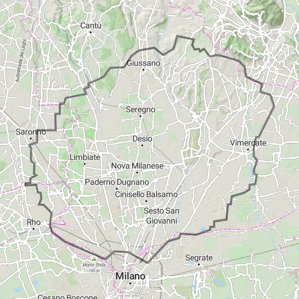 Miniatuurkaart van de fietsinspiratie "Lainate - Vimercate Route" in Lombardia, Italy. Gemaakt door de Tarmacs.app fietsrouteplanner