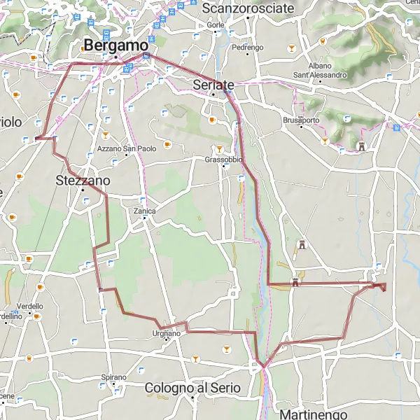 Miniatuurkaart van de fietsinspiratie "Gravelroute vanuit Lallio langs Bergamo en Urgnano" in Lombardia, Italy. Gemaakt door de Tarmacs.app fietsrouteplanner