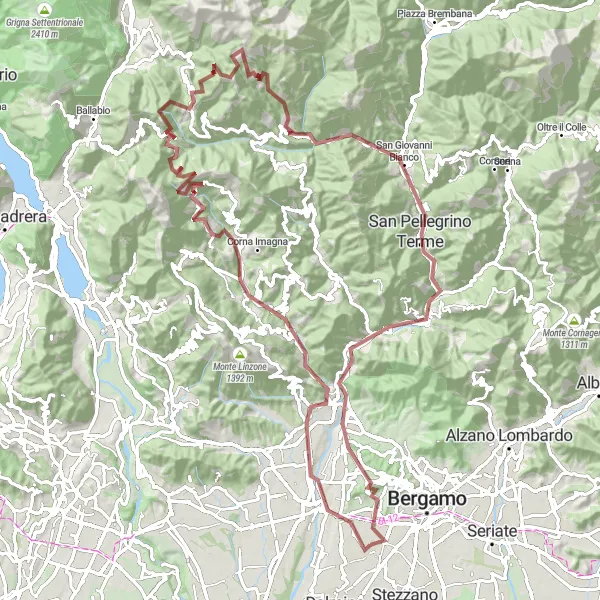 Miniatua del mapa de inspiración ciclista "Ruta de Ciclismo de Grava a través de Lallio" en Lombardia, Italy. Generado por Tarmacs.app planificador de rutas ciclistas