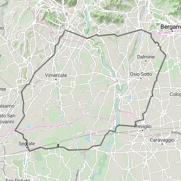 Miniatura mapy "Trasa rowerowa Lallio - Cassano d'Adda - Merate" - trasy rowerowej w Lombardia, Italy. Wygenerowane przez planer tras rowerowych Tarmacs.app