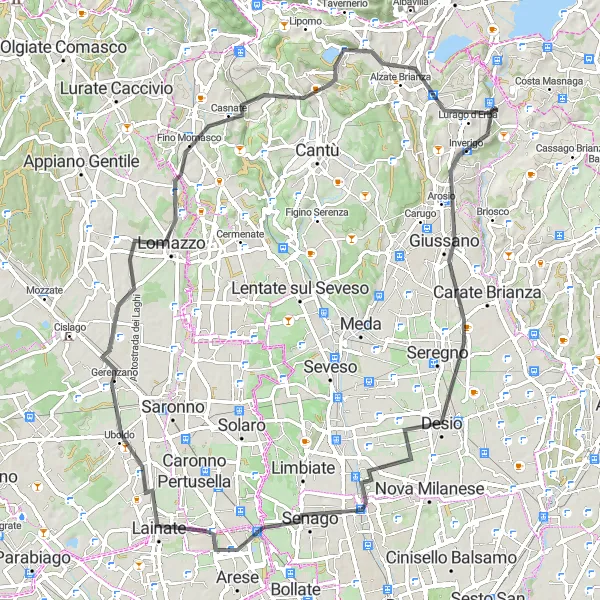 Karten-Miniaturansicht der Radinspiration "Lombardische Rundfahrt mit kulturellen Highlights" in Lombardia, Italy. Erstellt vom Tarmacs.app-Routenplaner für Radtouren