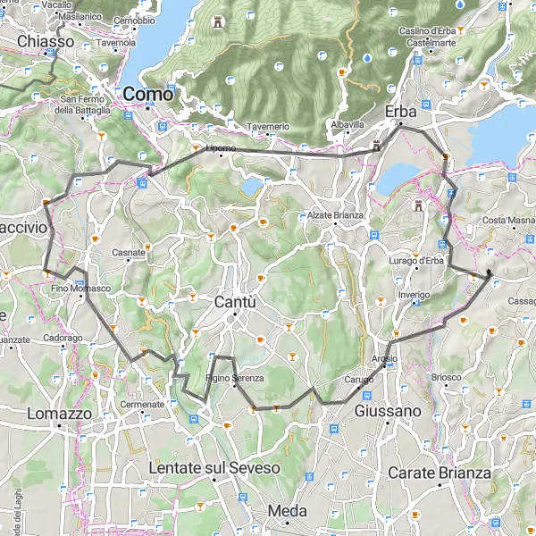 Miniaturní mapa "Road Route to Monte Caprino" inspirace pro cyklisty v oblasti Lombardia, Italy. Vytvořeno pomocí plánovače tras Tarmacs.app