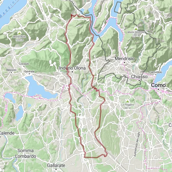 Miniature de la carte de l'inspiration cycliste "Aventure Gravel autour du Lac Majeur" dans la Lombardia, Italy. Générée par le planificateur d'itinéraire cycliste Tarmacs.app
