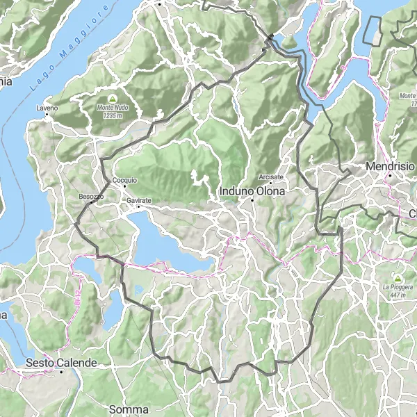 Miniatua del mapa de inspiración ciclista "Ruta por carretera a Monte Martino" en Lombardia, Italy. Generado por Tarmacs.app planificador de rutas ciclistas