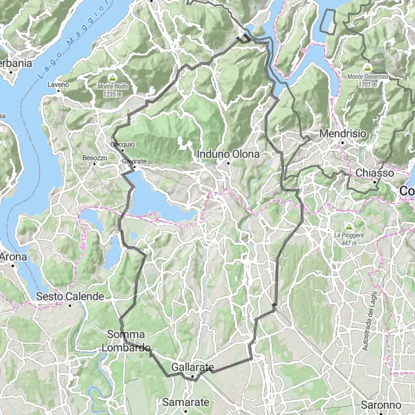 Map miniature of "Lakes and Villages Circuit" cycling inspiration in Lombardia, Italy. Generated by Tarmacs.app cycling route planner