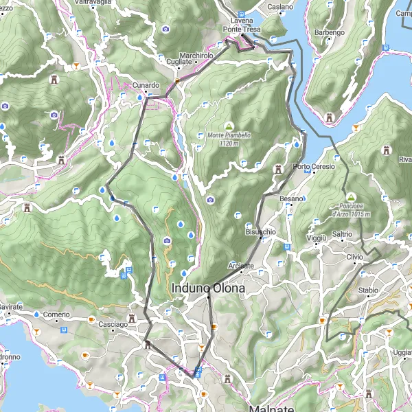 Map miniature of "Mountains and Valleys Circuit" cycling inspiration in Lombardia, Italy. Generated by Tarmacs.app cycling route planner