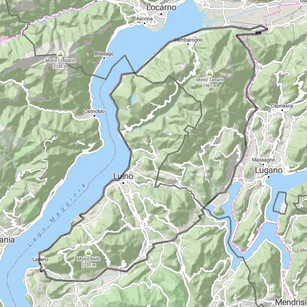 Map miniature of "Lake Maggiore Loop" cycling inspiration in Lombardia, Italy. Generated by Tarmacs.app cycling route planner