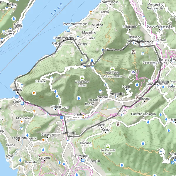 Karttaminiaatyyri "Kaunis Castelveccana Tour" pyöräilyinspiraatiosta alueella Lombardia, Italy. Luotu Tarmacs.app pyöräilyreittisuunnittelijalla