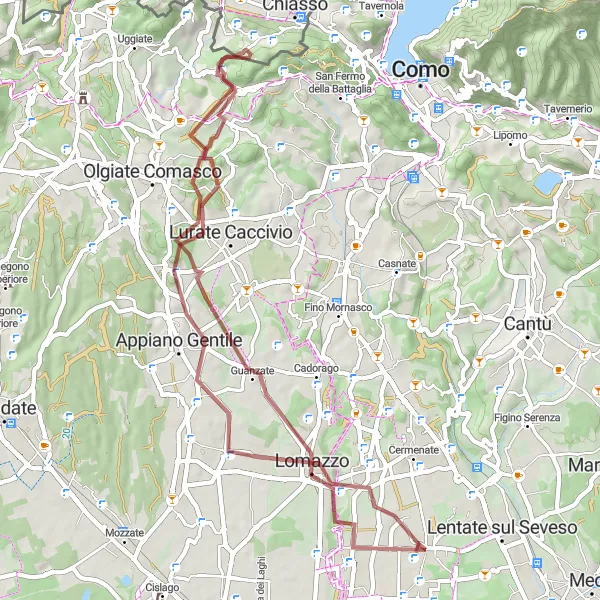 Miniaturní mapa "Gravel Trasa z Lazzate" inspirace pro cyklisty v oblasti Lombardia, Italy. Vytvořeno pomocí plánovače tras Tarmacs.app