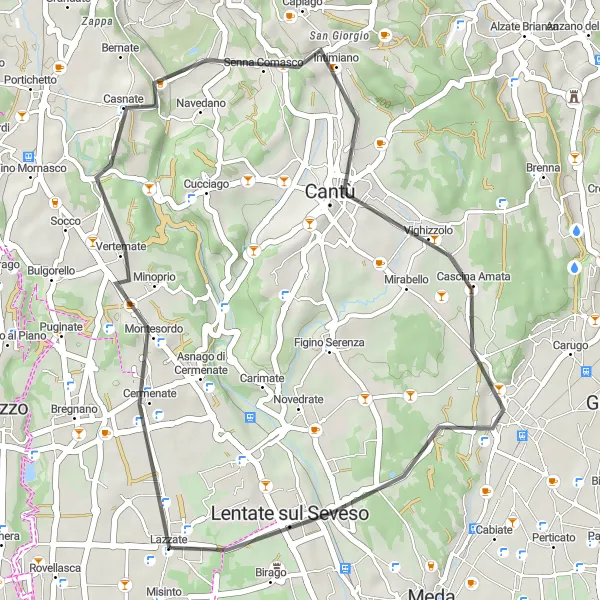 Miniatuurkaart van de fietsinspiratie "Lazzate naar Lentate sul Seveso Route" in Lombardia, Italy. Gemaakt door de Tarmacs.app fietsrouteplanner