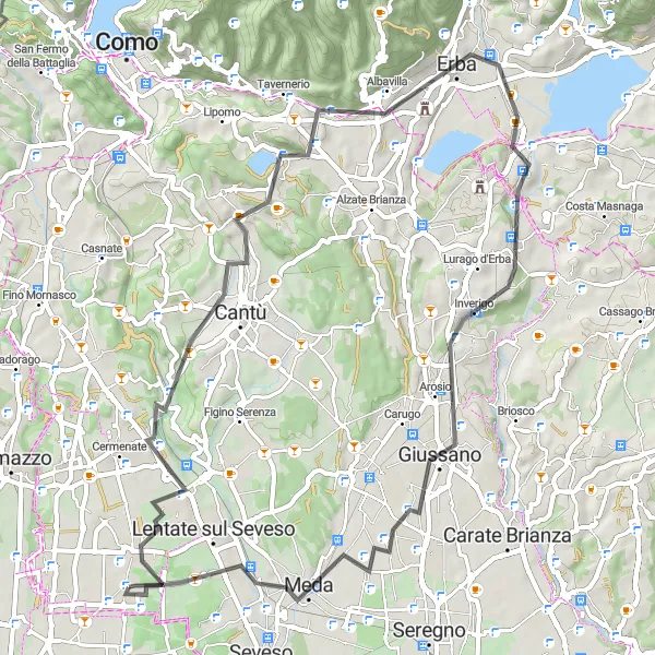 Miniatua del mapa de inspiración ciclista "Ruta de Carretera desde Lazzate" en Lombardia, Italy. Generado por Tarmacs.app planificador de rutas ciclistas