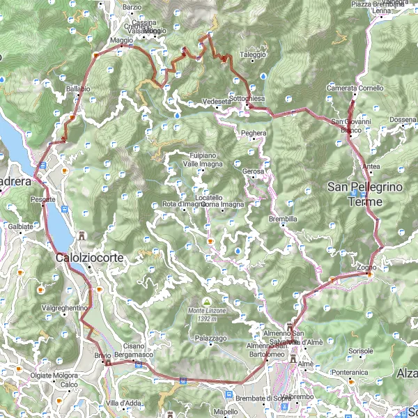 Miniatura della mappa di ispirazione al ciclismo "Bike Kind: Ghiaia, Monte Melma" nella regione di Lombardia, Italy. Generata da Tarmacs.app, pianificatore di rotte ciclistiche