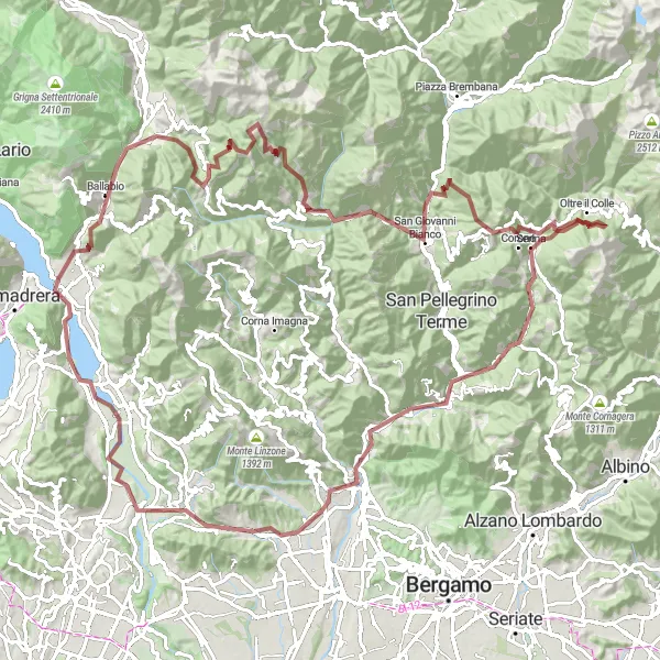 Map miniature of "Lecco to Almenno San Bartolomeo Off-Road Adventure" cycling inspiration in Lombardia, Italy. Generated by Tarmacs.app cycling route planner