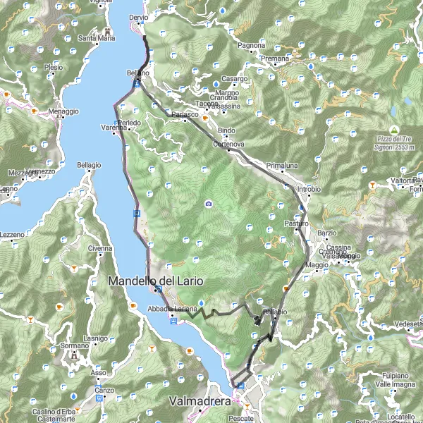 Map miniature of "Lecco to Costa di Preson Epic Loop" cycling inspiration in Lombardia, Italy. Generated by Tarmacs.app cycling route planner