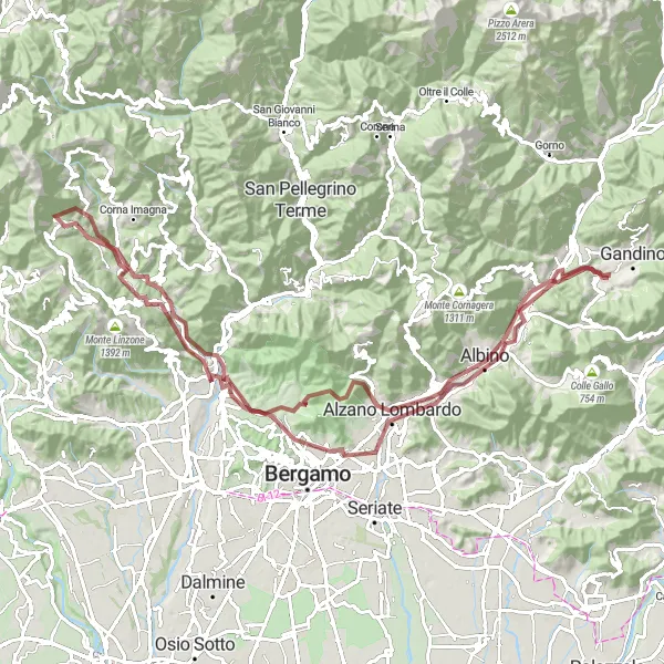 Miniatua del mapa de inspiración ciclista "Ruta de Leffe a Leffe a través de los senderos de grava" en Lombardia, Italy. Generado por Tarmacs.app planificador de rutas ciclistas
