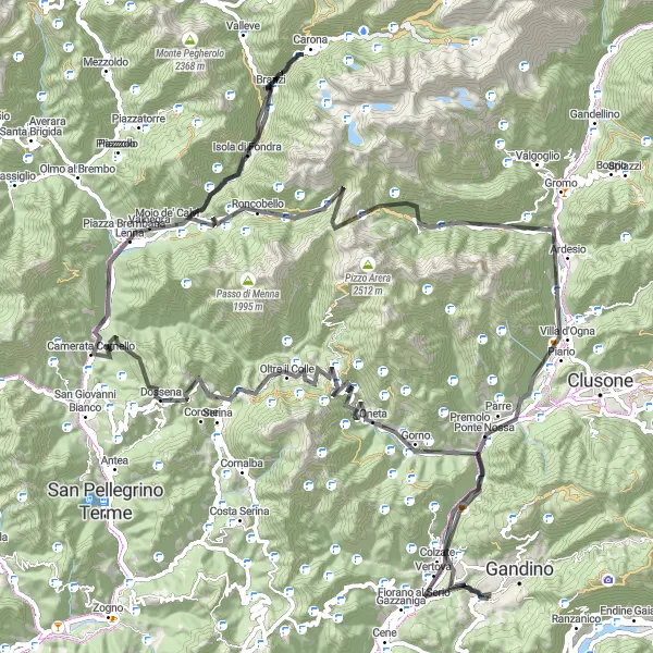 Miniatuurkaart van de fietsinspiratie "Bergachtige route naar Leffe" in Lombardia, Italy. Gemaakt door de Tarmacs.app fietsrouteplanner