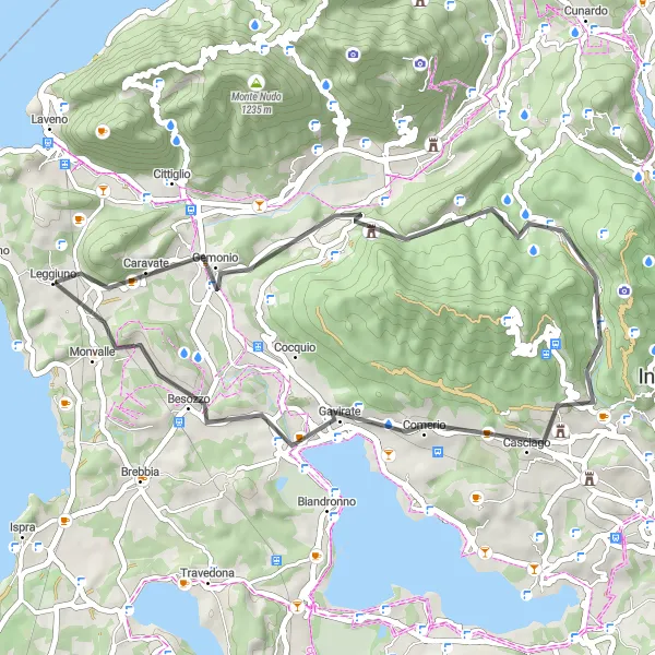 Kartminiatyr av "Vacker Vy Vid Leggiuno" cykelinspiration i Lombardia, Italy. Genererad av Tarmacs.app cykelruttplanerare