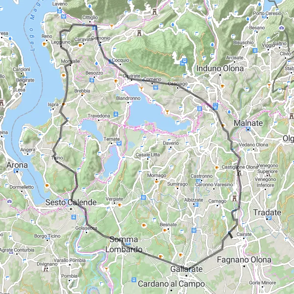 Map miniature of "Lake Varese and Mountain Escapes" cycling inspiration in Lombardia, Italy. Generated by Tarmacs.app cycling route planner