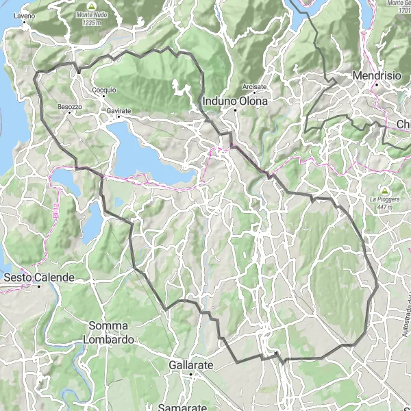 Miniatua del mapa de inspiración ciclista "Ruta de ciclismo de ida y vuelta desde Leggiuno a Malnate" en Lombardia, Italy. Generado por Tarmacs.app planificador de rutas ciclistas