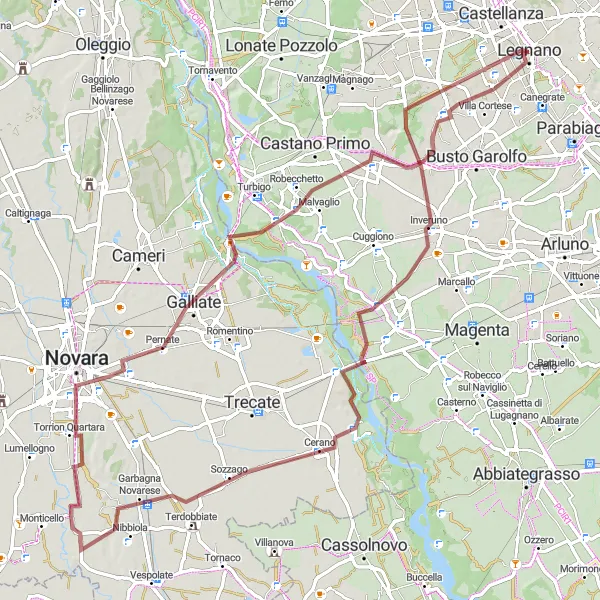 Miniatura mapy "Trasa Gravel Arconate-Nibbiola-Novara" - trasy rowerowej w Lombardia, Italy. Wygenerowane przez planer tras rowerowych Tarmacs.app
