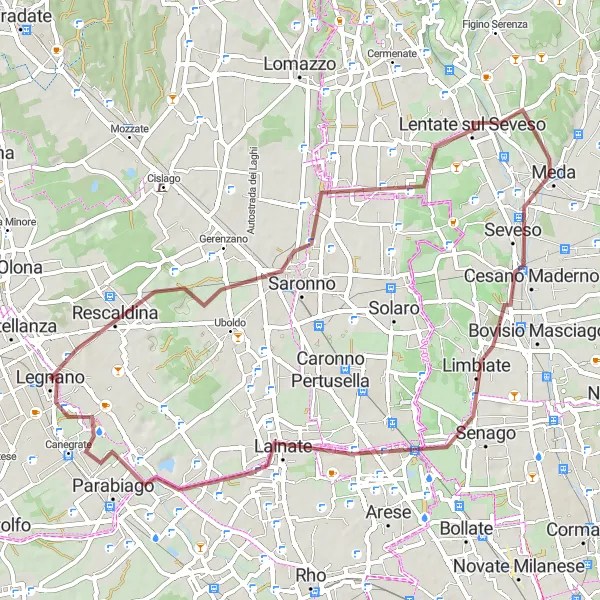 Map miniature of "Thrilling Gravel Route featuring Seveso and Lainate" cycling inspiration in Lombardia, Italy. Generated by Tarmacs.app cycling route planner