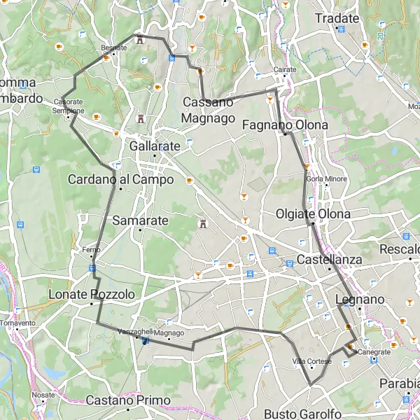 Miniature de la carte de l'inspiration cycliste "Circuit des trois villages" dans la Lombardia, Italy. Générée par le planificateur d'itinéraire cycliste Tarmacs.app