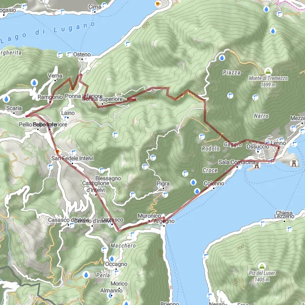 Miniature de la carte de l'inspiration cycliste "Randonnée en gravel à Lenno et environs" dans la Lombardia, Italy. Générée par le planificateur d'itinéraire cycliste Tarmacs.app