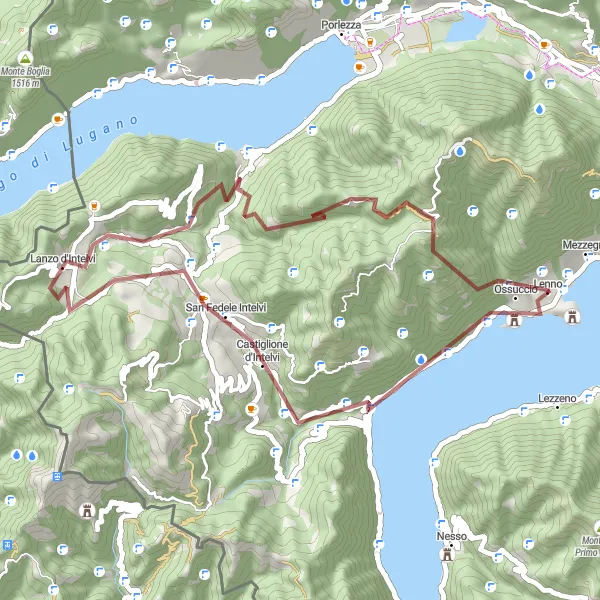 Karttaminiaatyyri "Gravel Adventure in Lake Como Region" pyöräilyinspiraatiosta alueella Lombardia, Italy. Luotu Tarmacs.app pyöräilyreittisuunnittelijalla
