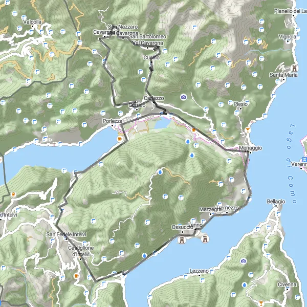 Miniatua del mapa de inspiración ciclista "Aventura en Carretera: de Menaggio a Lugano" en Lombardia, Italy. Generado por Tarmacs.app planificador de rutas ciclistas