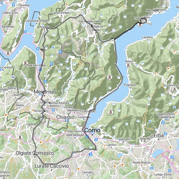Kartminiatyr av "Lago di Como och Belvedere Giancarlo Venelli cykeltur" cykelinspiration i Lombardia, Italy. Genererad av Tarmacs.app cykelruttplanerare