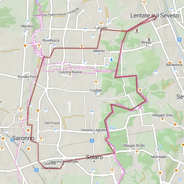 Mapa miniatúra "Gravel cyklotúra cez Lentate sul Seveso" cyklistická inšpirácia v Lombardia, Italy. Vygenerované cyklistickým plánovačom trás Tarmacs.app