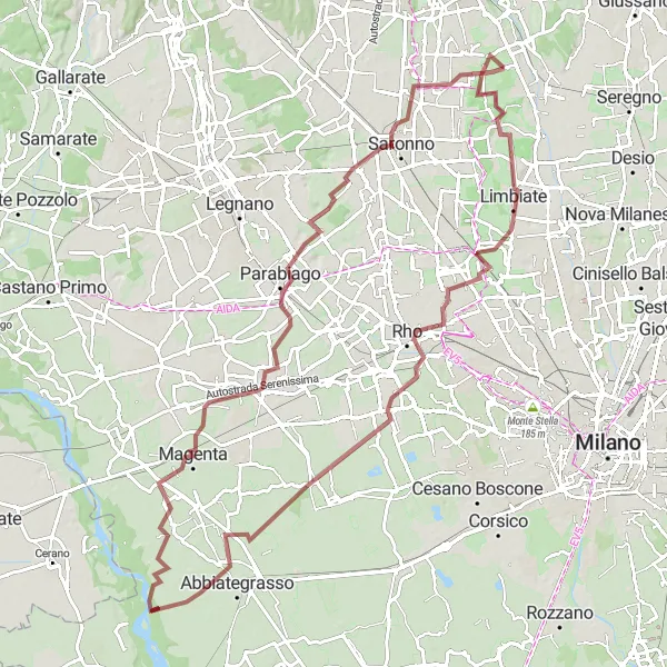Map miniature of "Adventurous Ride to Magenta" cycling inspiration in Lombardia, Italy. Generated by Tarmacs.app cycling route planner